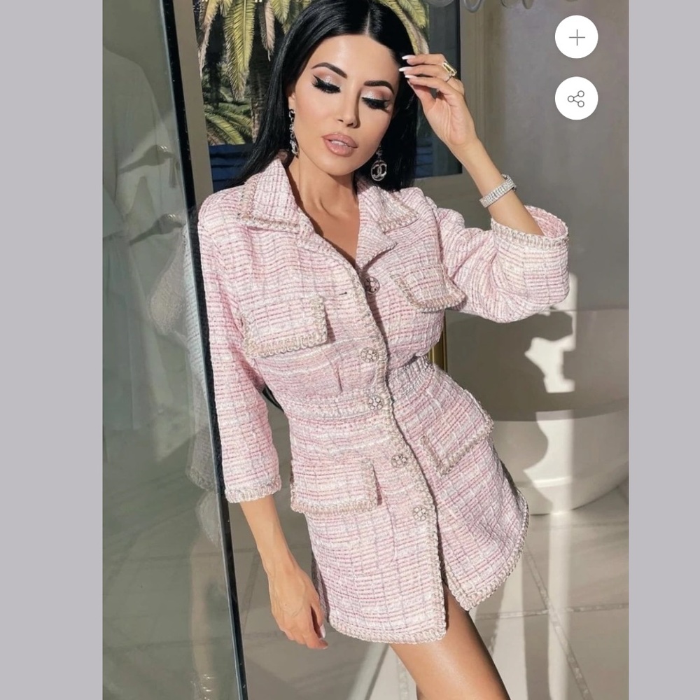 Elegant Pink Tweed Mini Dress